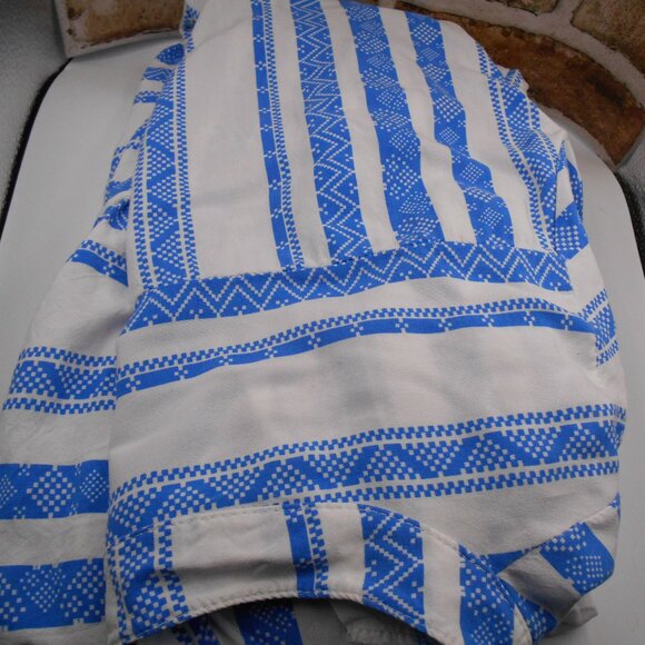 BLUE & WHITE VISCOSE MINI DRESS SWIM COVER RUFFLE HEM BOHO SIZE 5 MADE IN ITALY - Picture 12 of 13